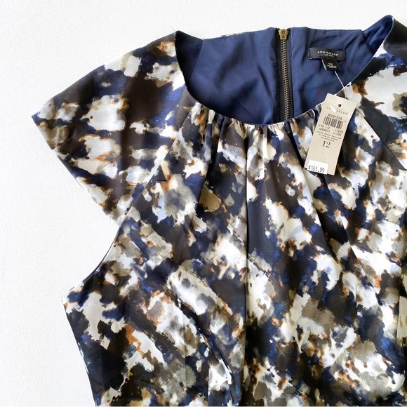 Ann Taylor Dresses & Skirts - NWT Ann Taylor Navy & Brown Watercolor Print Inspired Dress, Size 12